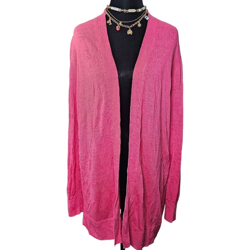 Ann Taylor Bold Pink Open-Front Cardigan